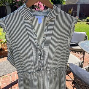 London Times Green and White Striped Midi Dress